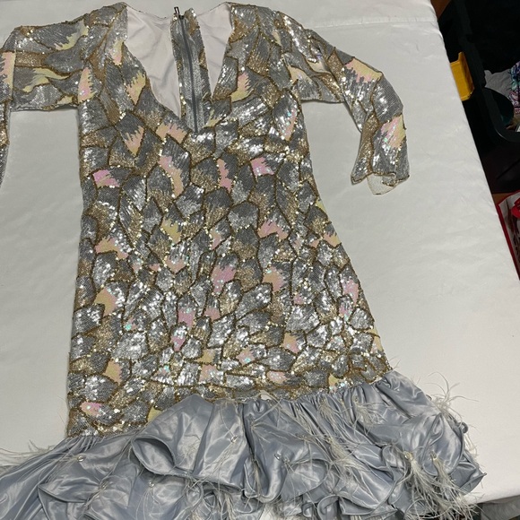 Silver and Gold Sequin Dress with Ruffle Hem - Picture 14 of 16